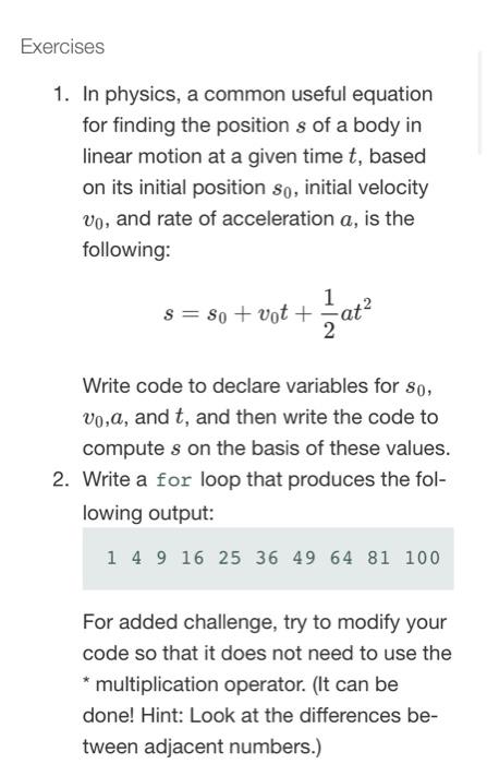 Solved Exercises 1. In physics, a common useful equation for | Chegg.com