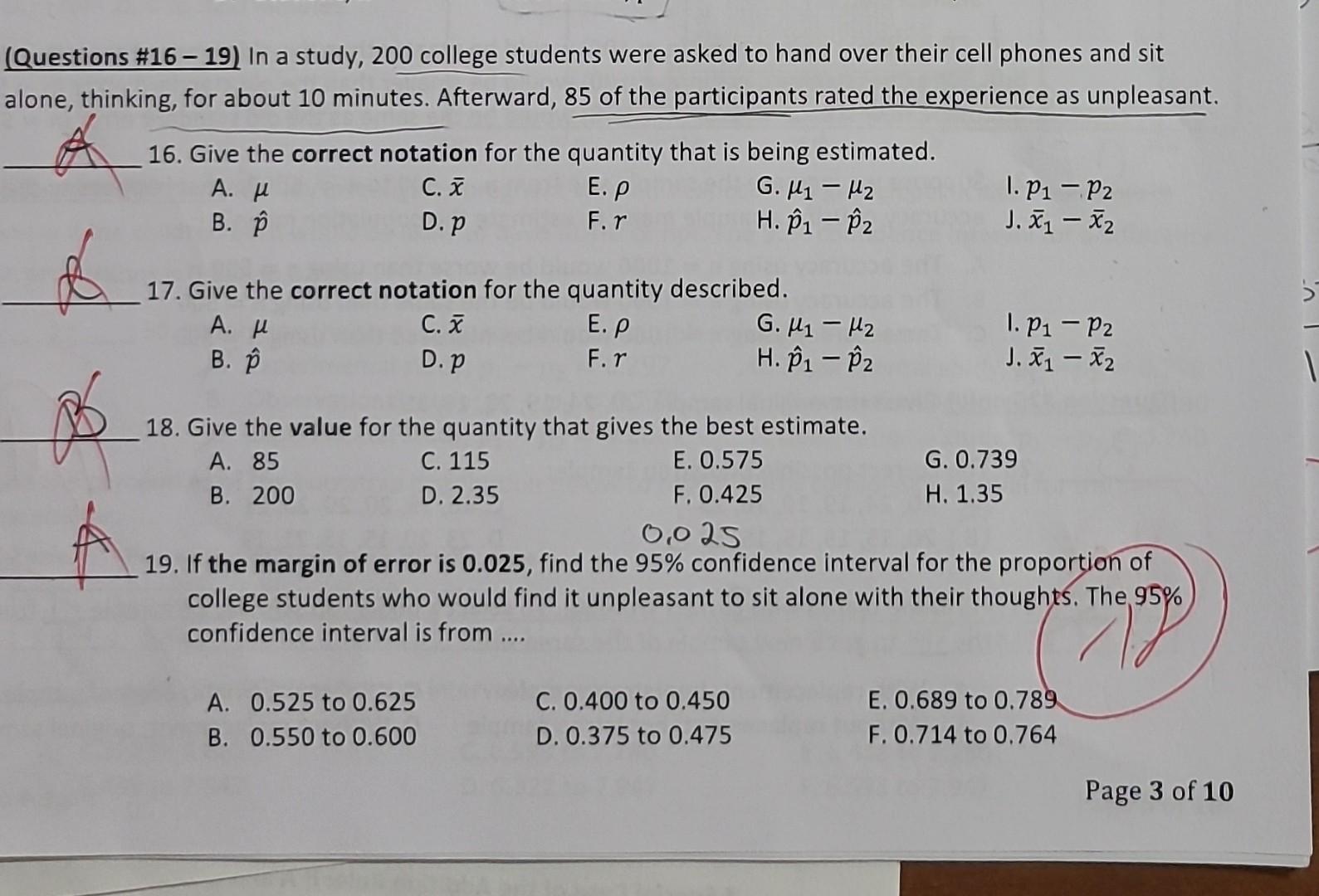 Solved (Questions # 16-19) In A Study, 200 College Students | Chegg.com