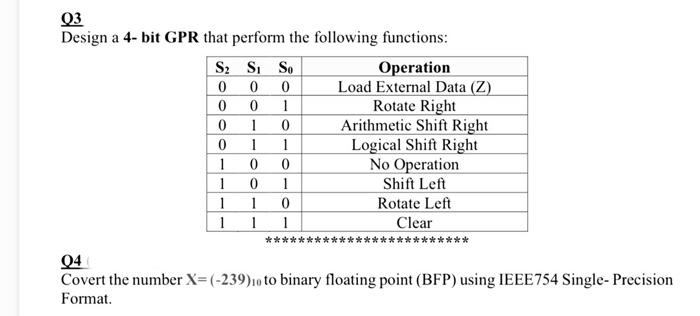 Solved 03 Design a 4-bit GPR that perform the following | Chegg.com