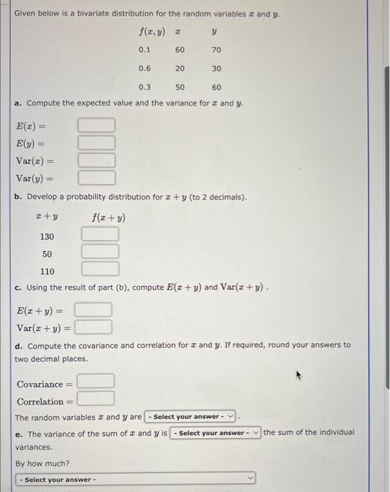 Solved Given below is a bivariate distribution for the | Chegg.com