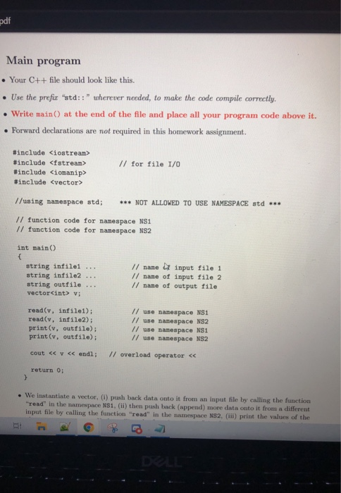 Solved -pdf Namespace std • You are not permitted to use the | Chegg.com