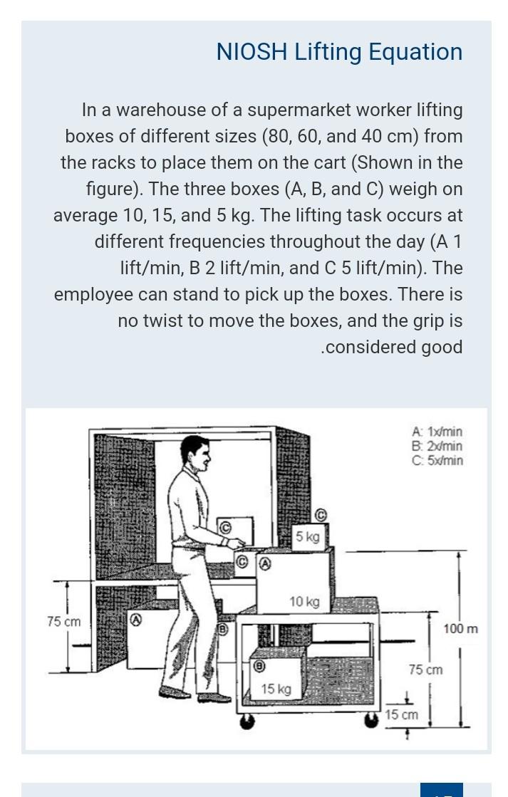 Solved NIOSH Lifting Equation In a warehouse of a | Chegg.com