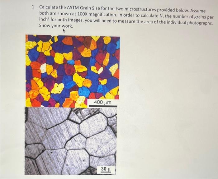 Solved 1. Calculate the ASTM Grain Size for the two | Chegg.com