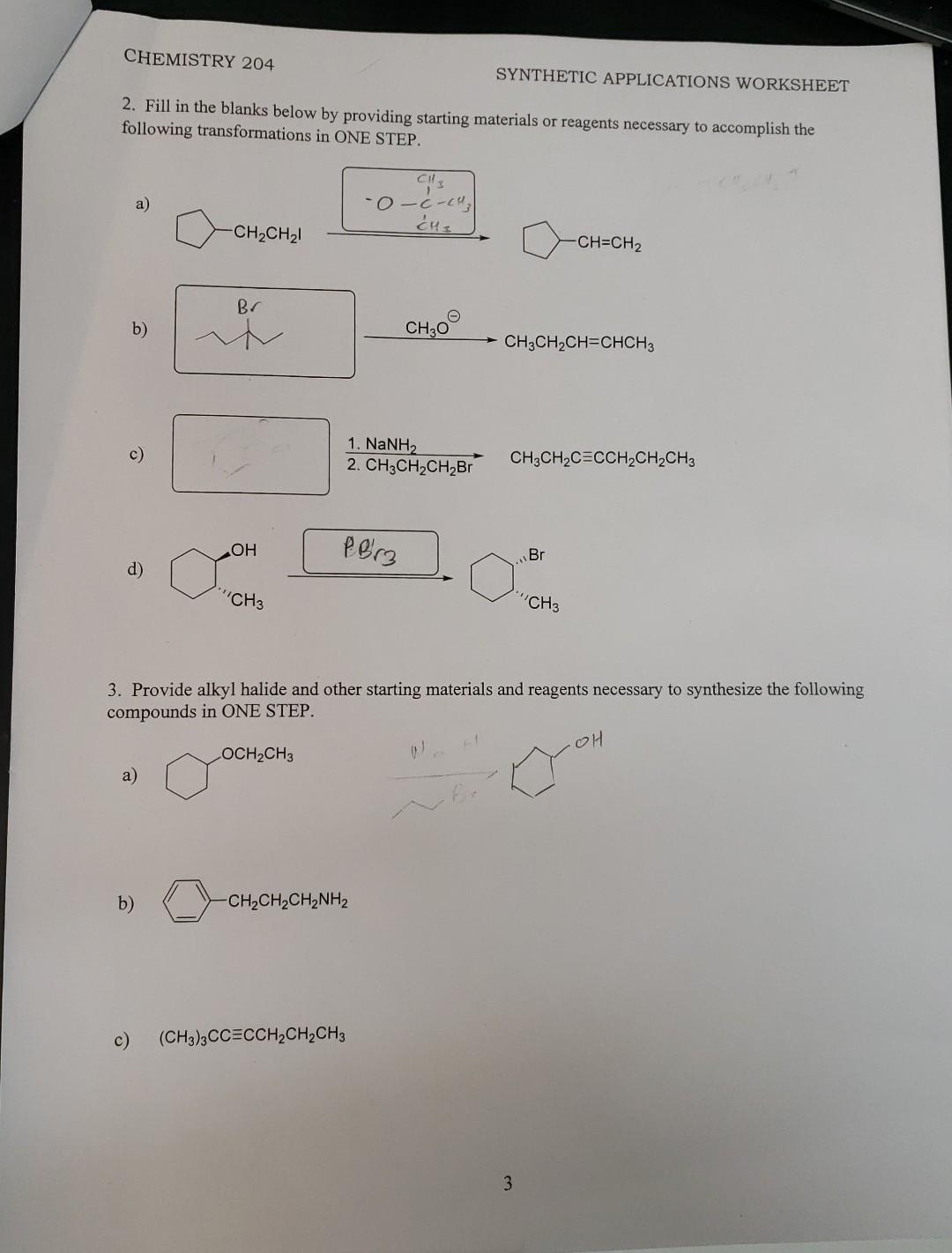 Solved CHEMISTRY 204 SYNTHETIC APPLICATIONS WORKSHEET 2. | Chegg.com