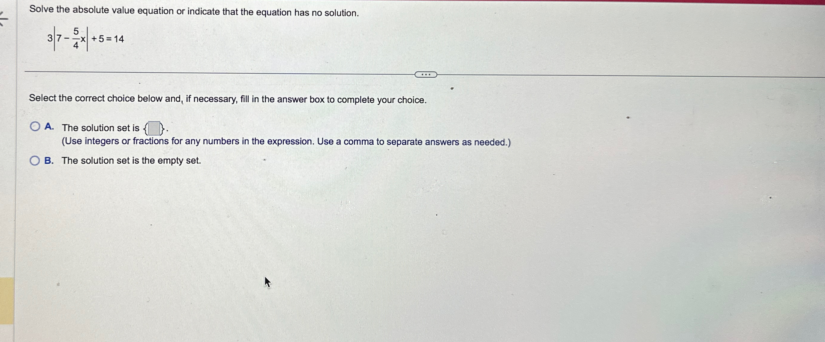 Solved Solve the absolute value equation or indicate that | Chegg.com