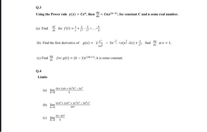 Solved Q 3 Using The Power Rule Y X Cx Then Cnx N 1 Chegg Com