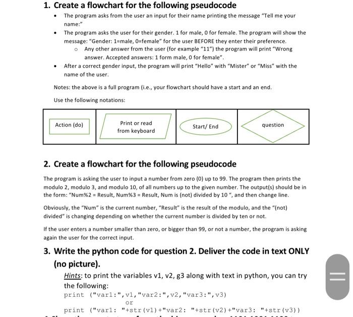 Solved 1. Create a flowchart for the following pseudocode | Chegg.com