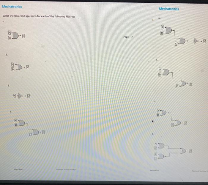 Mechatronics
Write the Boolean Expression for each of the following Figures:
1
D
28
B
Man
yak
Page 12
Mechatronics
5.
30
Mis
