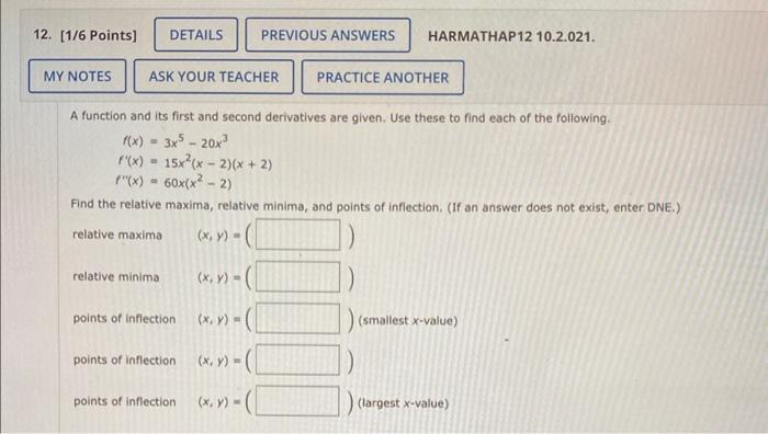 Solved A function and its first and second derivatives are | Chegg.com