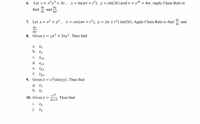 Z X2y3 3v X In Wt T Y Sin 3t And V E5t Chegg Com