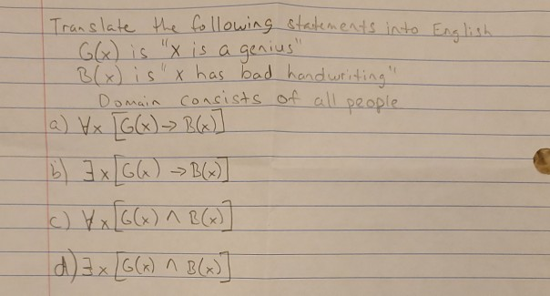 Solved Translate The Following Statements Into English G Chegg Com