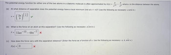 Solved The potential energy function for either one of the | Chegg.com