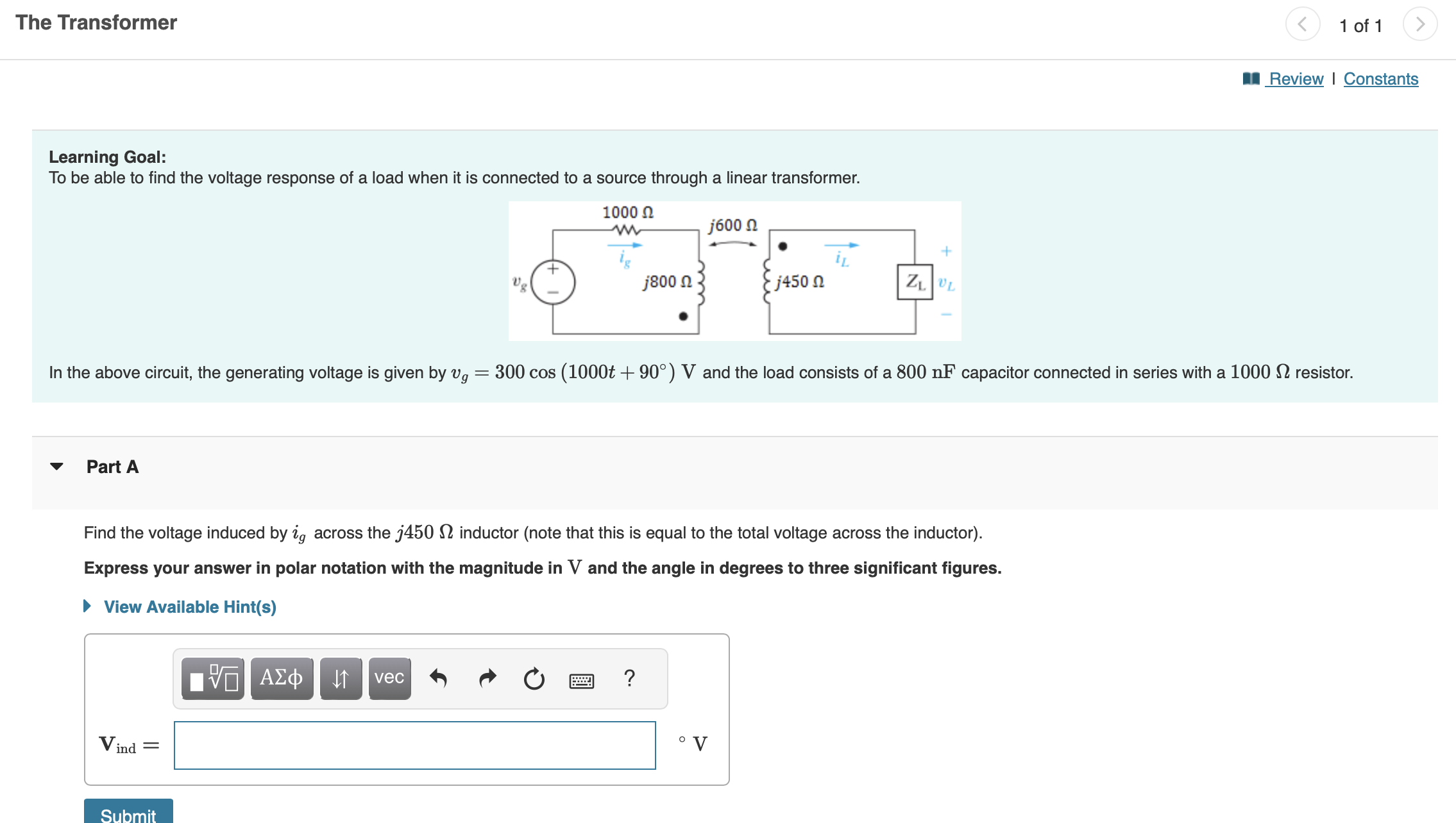 Solved Part BFind a function for the voltage across the | Chegg.com