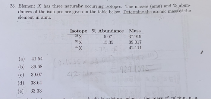 Solved 23 Element X Has Three Naturally Occurring Isotopes Chegg Com