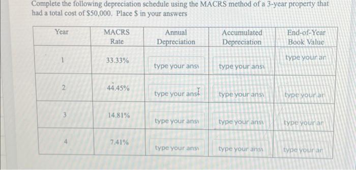 Solved Complete the following depreciation schedule using | Chegg.com