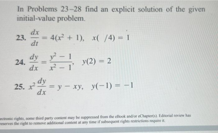 Solved In Problems 23-28 find an explicit solution of the | Chegg.com