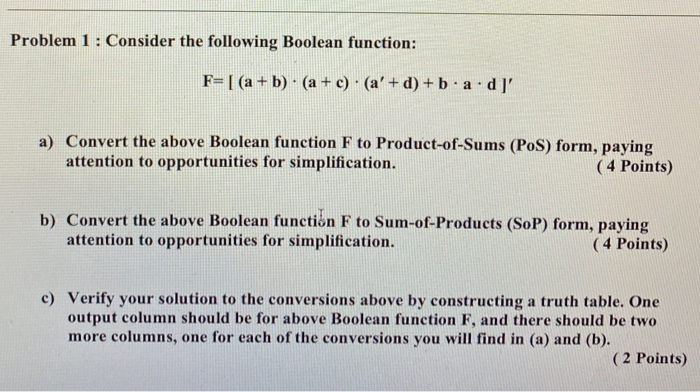 Solved Problem 1: Consider The Following Boolean Function: | Chegg.com