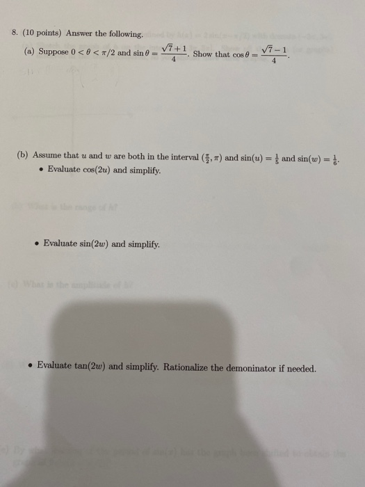 Solved 8. (10 points) Answer the following. (a) Suppose 0 | Chegg.com