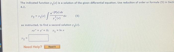 Solved li The indicated function y(x) is a solution of the | Chegg.com