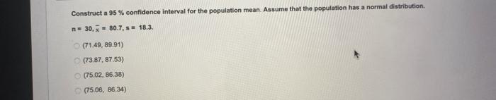 Solved Construct a 95% confidence interval for the | Chegg.com