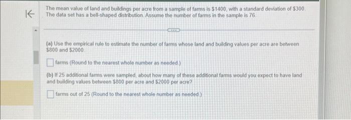 Solved The Mean Value Of Land And Buildings Per Acre From A | Chegg.com