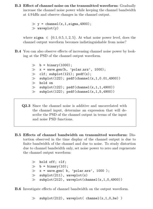 B. Channel Characteristics In this part you will | Chegg.com