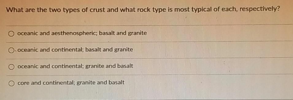 Solved What are the two types of crust and what rock type is | Chegg.com