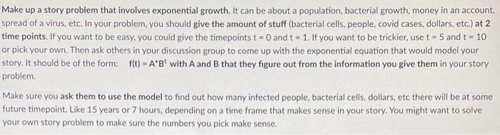 Solved Make up a story problem that involves exponential | Chegg.com