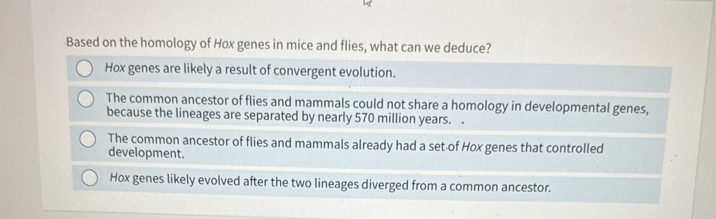 Solved Based on the homology of Hox genes in mice and flies, | Chegg.com