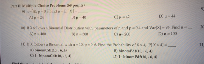 Solved Part Ii Multiple Choice Problems 69 Points 9 N Chegg Com