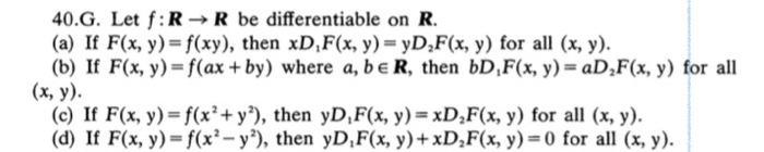 40.G. Let \( f: \boldsymbol{R} \rightarrow \boldsymbol{R} \) be differentiable on \( \boldsymbol{R} \). (a) If \( F(x, y)=f(x