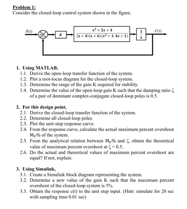 Solved Problem 1: Consider the closed-loop control system | Chegg.com