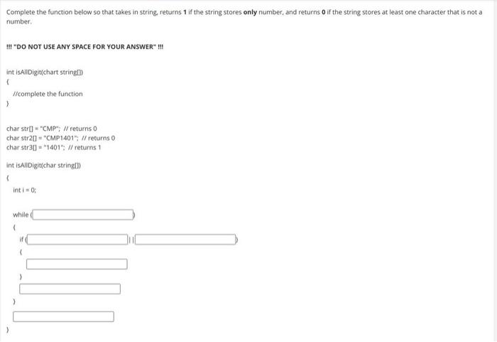 Solved Complete the function below so that takes in string, | Chegg.com