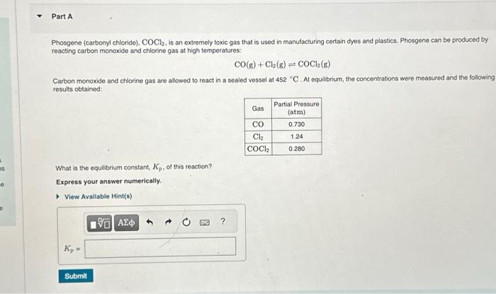 Solved Phosgene (carbonyl chloride), COCl2, is an extremely | Chegg.com