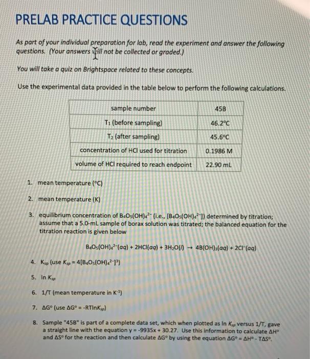 Solved PRELAB PRACTICE QUESTIONS As Part Of Your Individual | Chegg.com