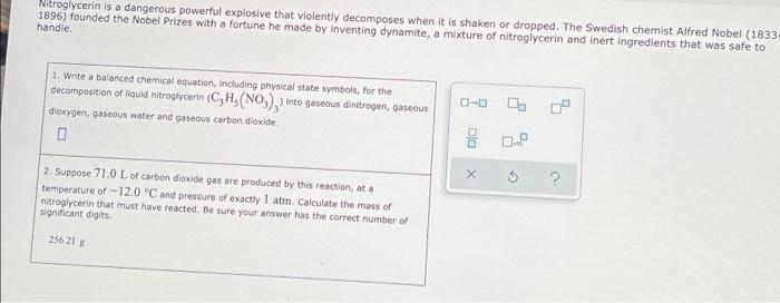 Solved Nitroglycerin is a dangerous powerful explosive that | Chegg.com