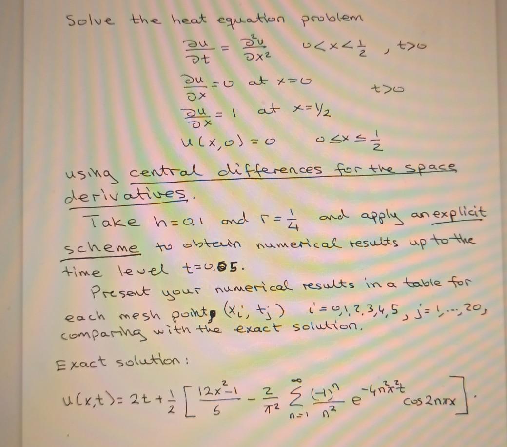 Solved au = too 2 Solve the heat equation problem | Chegg.com