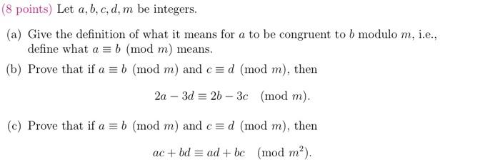 Solved (8 Points) Let A, B, C, D, M Be Integers. (a) Give | Chegg.com