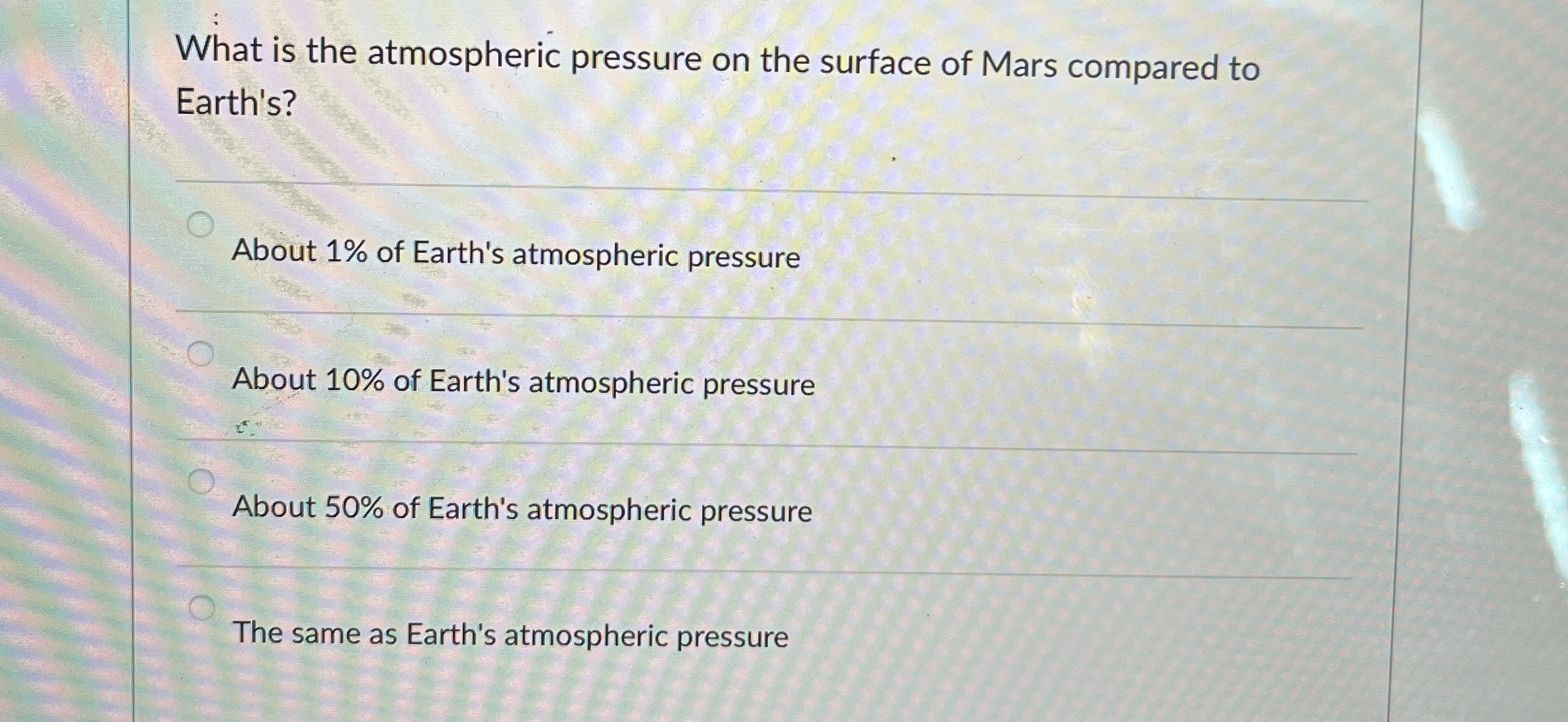 Solved What is the atmospheric pressure on the surface of