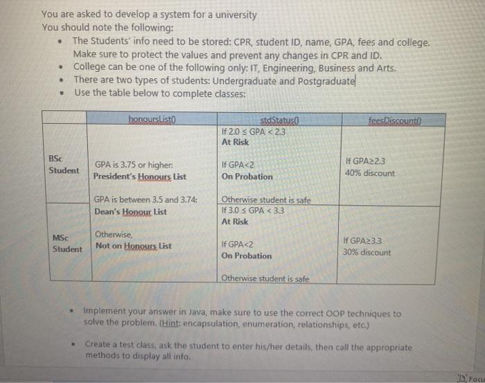 Solved You are asked to develop a system for a university | Chegg.com