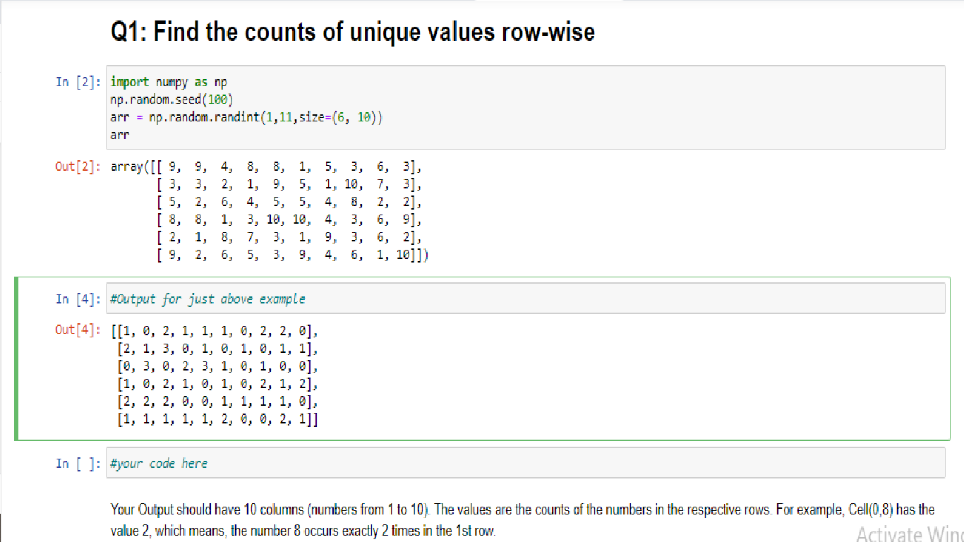 Solved Q1: Find the counts of unique values row-wise In [2] | Chegg.com