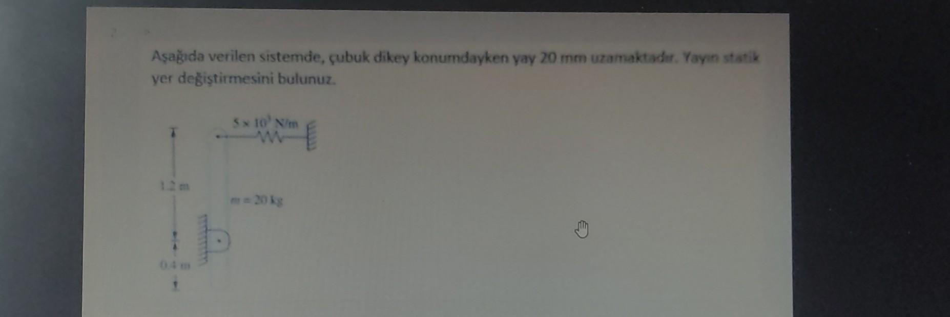 Solved Aşẳda Verilen Sistemde, çubuk Dikey Konumdayken Yay 