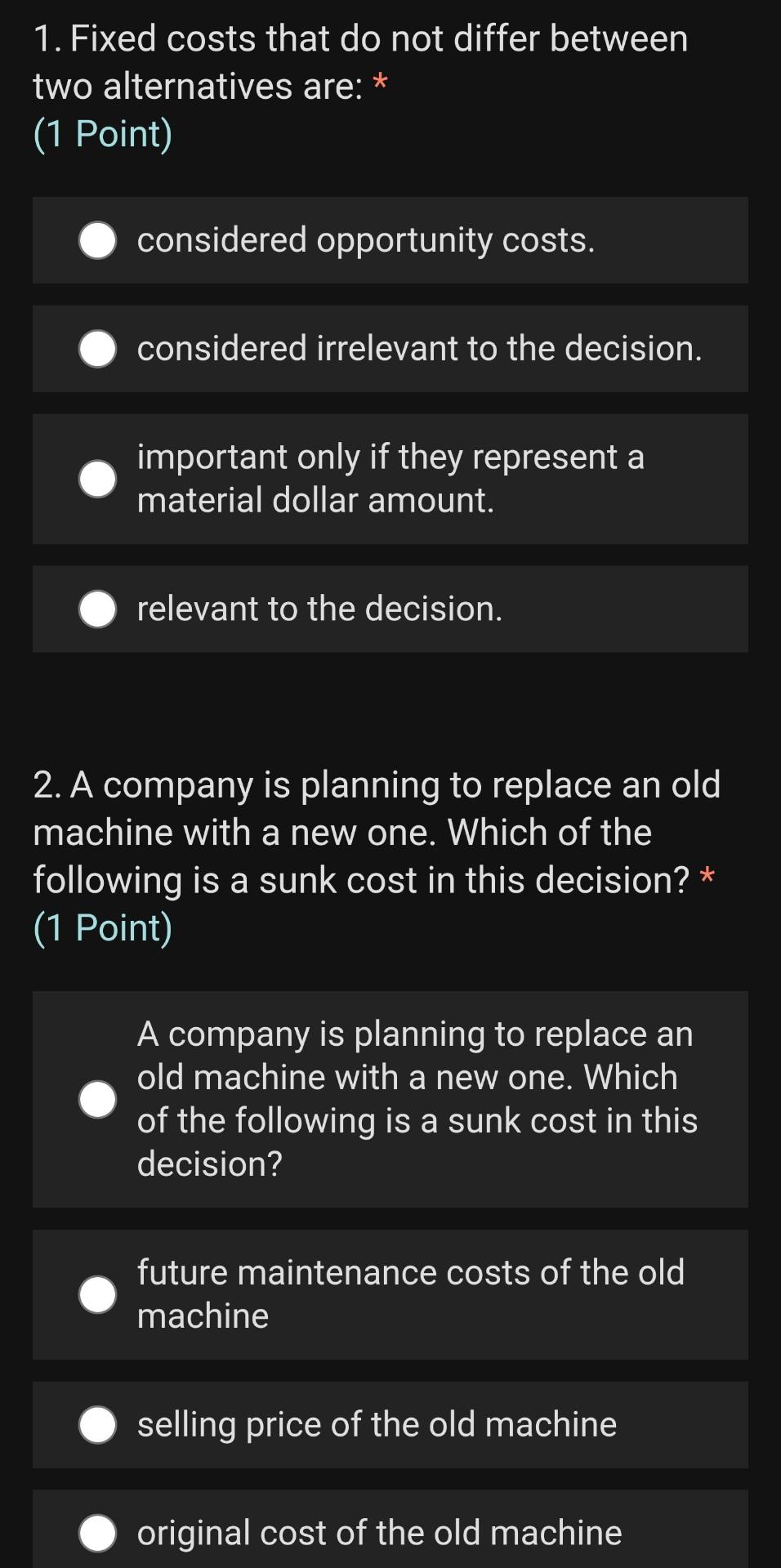 Solved 1. Fixed costs that do not differ between two