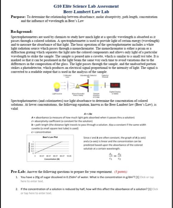 Solved G10 Elite Science Lab Assessment BeerLambert Law Lab
