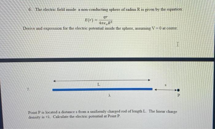 Solved 6. The electric field inside a non-conducting sphere | Chegg.com