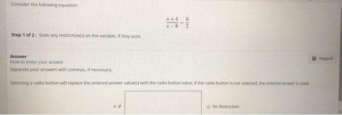 Solved Consider the following equation: + 4 -83 Step 1 of 2: | Chegg.com
