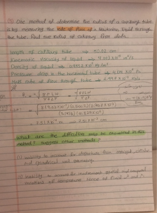 Solved (5) One method of determine the radius of a capillary | Chegg.com