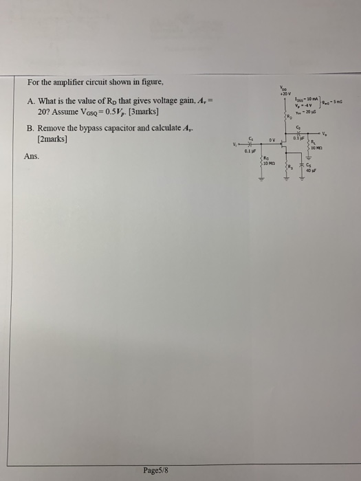 Solved For the amplifier circuit shown in figure, A. What is | Chegg.com