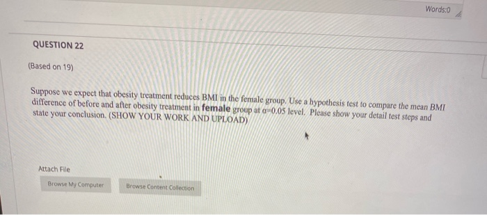 Question 19 O Points Obese Adults 10 Males And 10 Chegg Com