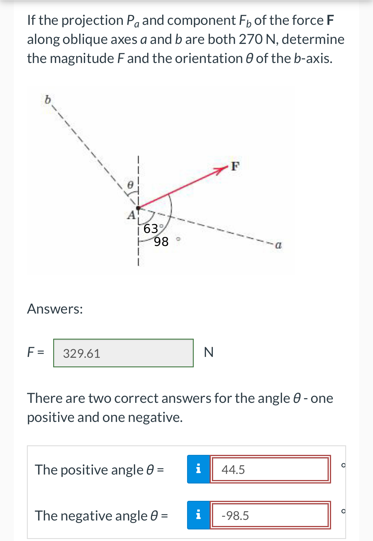Solved If the projection Pa ﻿and component Fb ﻿of the force | Chegg.com